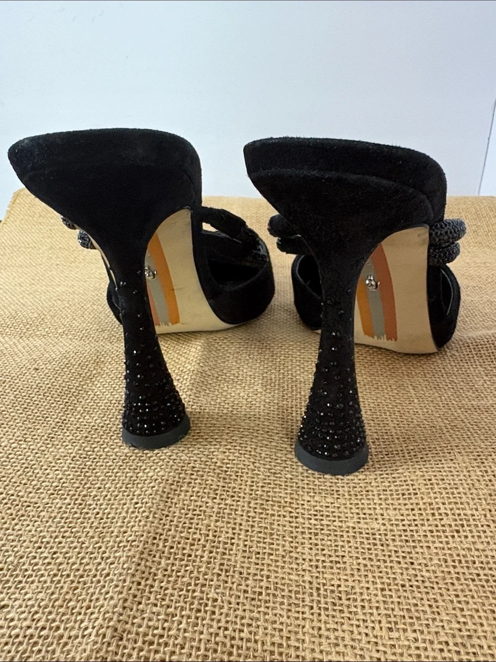 Sam Edelman AugustinaBlack Pointed Toe Beaded-Double Strap and Mule Heel 8.5